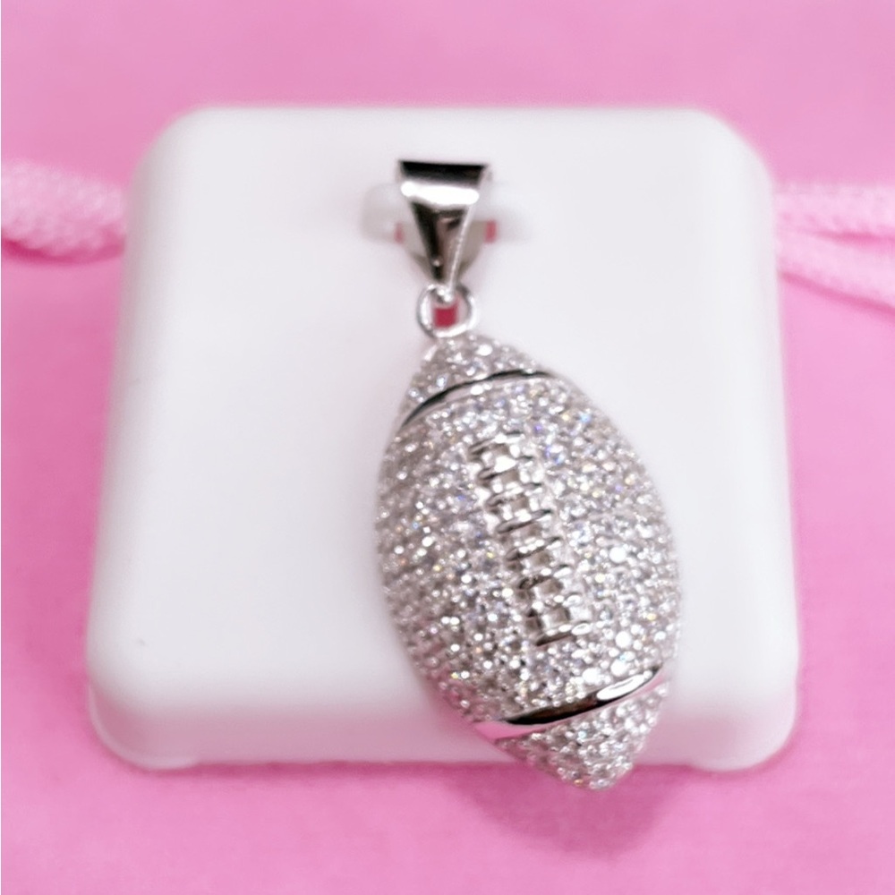 Sparkling Silver Football Pendant